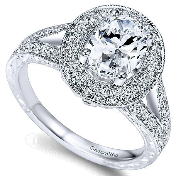 DIAMOND ENGAGEMENT RINGS - 14K White Gold 1.55cttw Classic Oval Halo Split Shank Diamond Engagement Ring