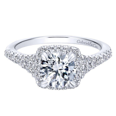 DIAMOND ENGAGEMENT RINGS - 14K White Gold 1.59cttw Square Cushion Halo Round Diamond Engagement Ring
