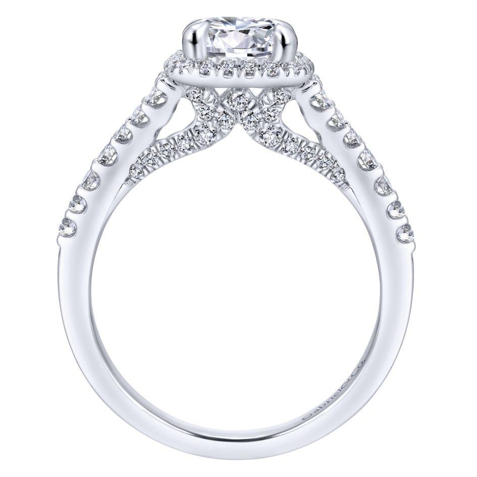 DIAMOND ENGAGEMENT RINGS - 14K White Gold 1.59cttw Square Cushion Halo Round Diamond Engagement Ring