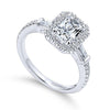 DIAMOND ENGAGEMENT RINGS - 14K White Gold 1.60cttw Emerald Cut Halo Diamond Engagement Ring With Baguette Accents