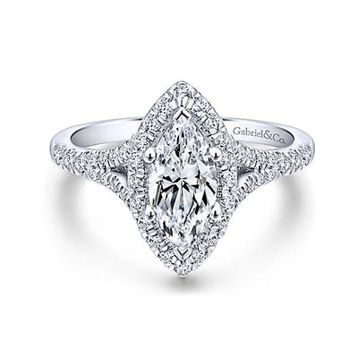 DIAMOND ENGAGEMENT RINGS - 14K White Gold 1.63cttw Marquise Shaped Halo Split Shank Diamond Engagement Ring