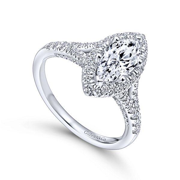 DIAMOND ENGAGEMENT RINGS - 14K White Gold 1.63cttw Marquise Shaped Halo Split Shank Diamond Engagement Ring