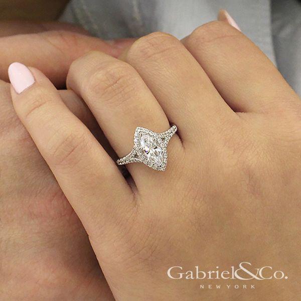 DIAMOND ENGAGEMENT RINGS - 14K White Gold 1.63cttw Marquise Shaped Halo Split Shank Diamond Engagement Ring