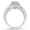 DIAMOND ENGAGEMENT RINGS - 14K White Gold 1.68cttw Oval Double Halo Diamond Engagement Ring With Crossover Shank