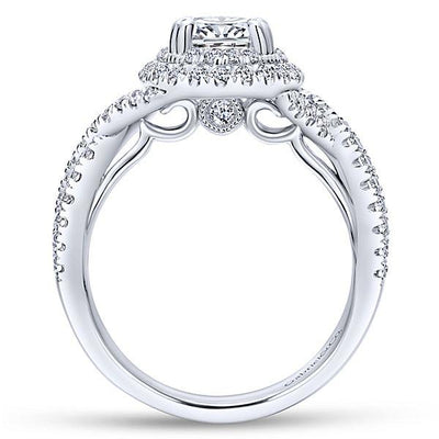 DIAMOND ENGAGEMENT RINGS - 14K White Gold 1.68cttw Oval Double Halo Diamond Engagement Ring With Crossover Shank