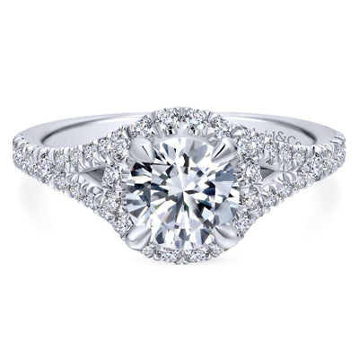 DIAMOND ENGAGEMENT RINGS - 14K White Gold 1.69cttw Round Halo Split Shank Round Diamond Engagement Ring