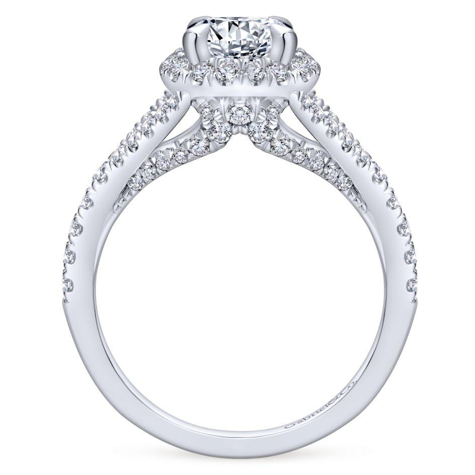 DIAMOND ENGAGEMENT RINGS - 14K White Gold 1.69cttw Round Halo Split Shank Round Diamond Engagement Ring