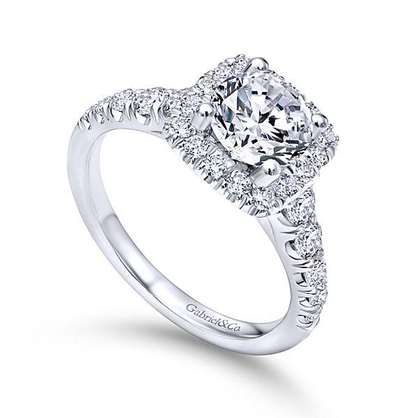 DIAMOND ENGAGEMENT RINGS - 14K White Gold 1.70cttw Cushion Shaped Halo Round Diamond Engagement Ring