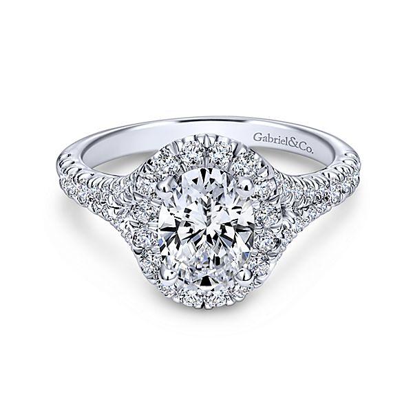 DIAMOND ENGAGEMENT RINGS - 14K White Gold 1.71cttw Oval Halo Diamond Engagement Ring With Subtle Split Shank