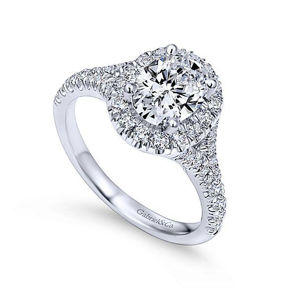 DIAMOND ENGAGEMENT RINGS - 14K White Gold 1.71cttw Oval Halo Diamond Engagement Ring With Subtle Split Shank