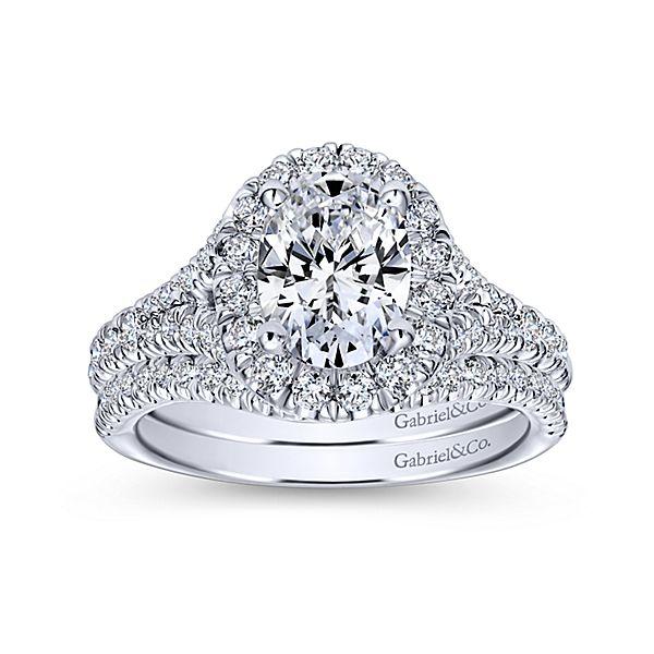 DIAMOND ENGAGEMENT RINGS - 14K White Gold 1.71cttw Oval Halo Diamond Engagement Ring With Subtle Split Shank
