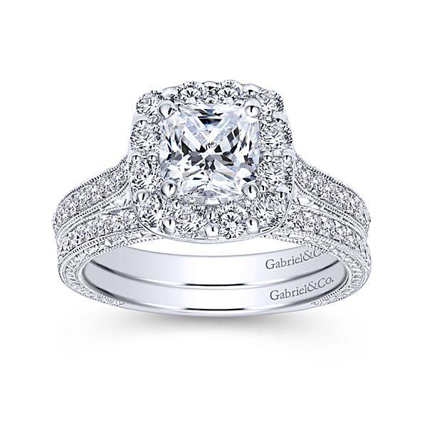 DIAMOND ENGAGEMENT RINGS - 14K White Gold 1.75cttw Cushion Cut Halo Diamond Engagement Ring