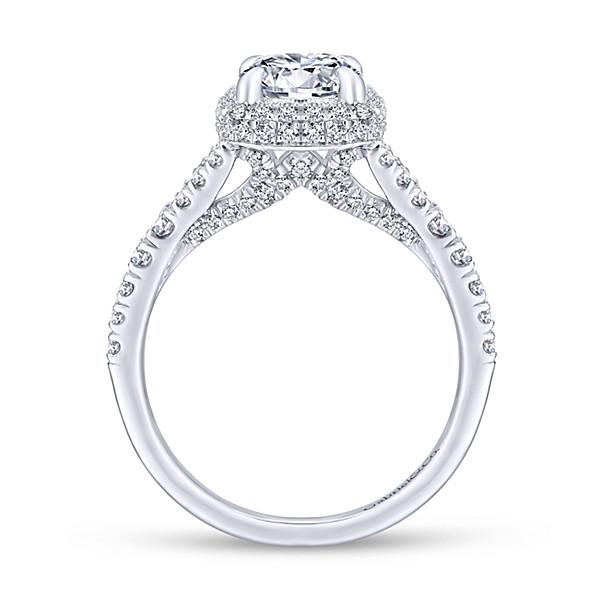 DIAMOND ENGAGEMENT RINGS - 14K White Gold 1.79cttw Double Cushion Halo Split Shank Round Diamond Engagement Ring