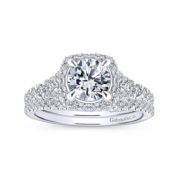 DIAMOND ENGAGEMENT RINGS - 14K White Gold 1.79cttw Double Cushion Halo Split Shank Round Diamond Engagement Ring