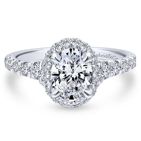 DIAMOND ENGAGEMENT RINGS - 14K White Gold 1.80cttw Oval Halo Diamond Engagement Ring With Tapered Diamond Sides