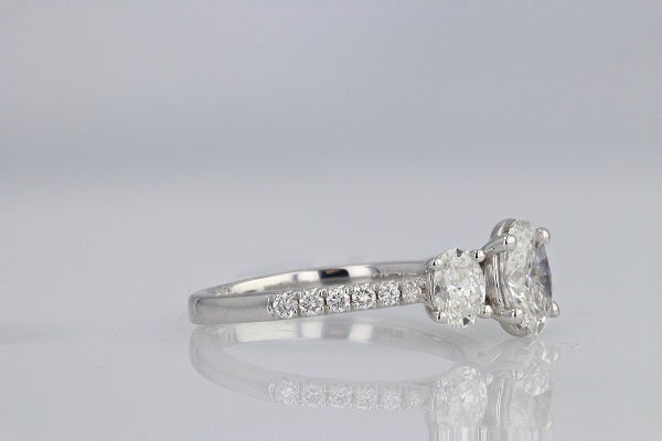 DIAMOND ENGAGEMENT RINGS - 14K White Gold 1.80cttw With 1.00ct F/SI1 Lab Grown Oval Cut 3-Stone Plus Diamond Engagement Ring.