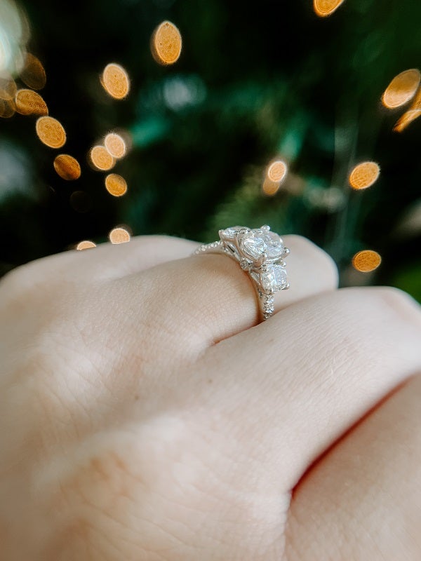 DIAMOND ENGAGEMENT RINGS - 14K White Gold 1.80cttw With 1.00ct F/SI1 Lab Grown Oval Cut 3-Stone Plus Diamond Engagement Ring.