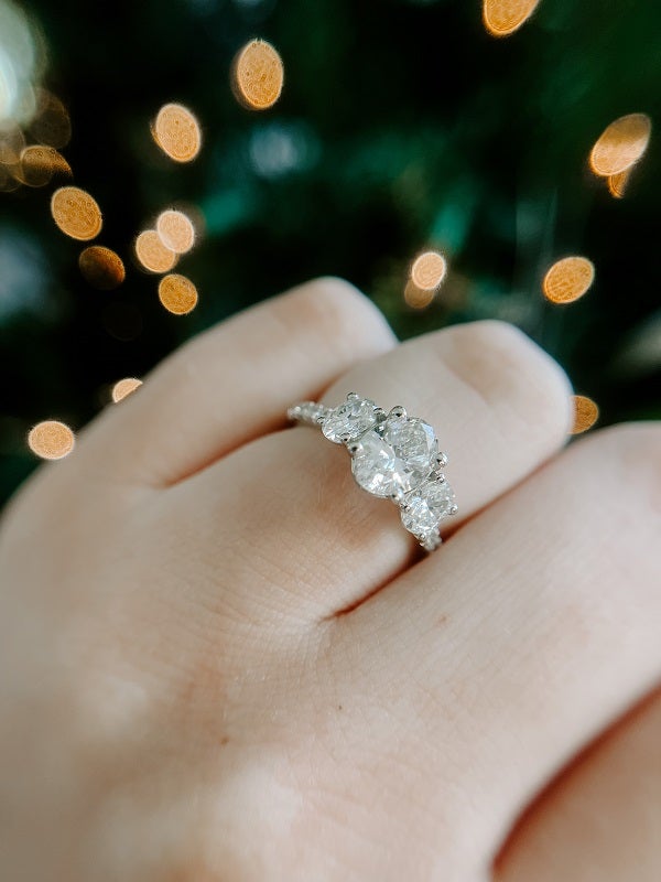 DIAMOND ENGAGEMENT RINGS - 14K White Gold 1.80cttw With 1.00ct F/SI1 Lab Grown Oval Cut 3-Stone Plus Diamond Engagement Ring.