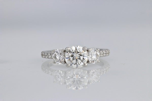 DIAMOND ENGAGEMENT RINGS - 14K White Gold 1.80cttw With 1.02ct H/VS1 Lab Grown Round 3-Stone Plus Diamond Engagement Ring.