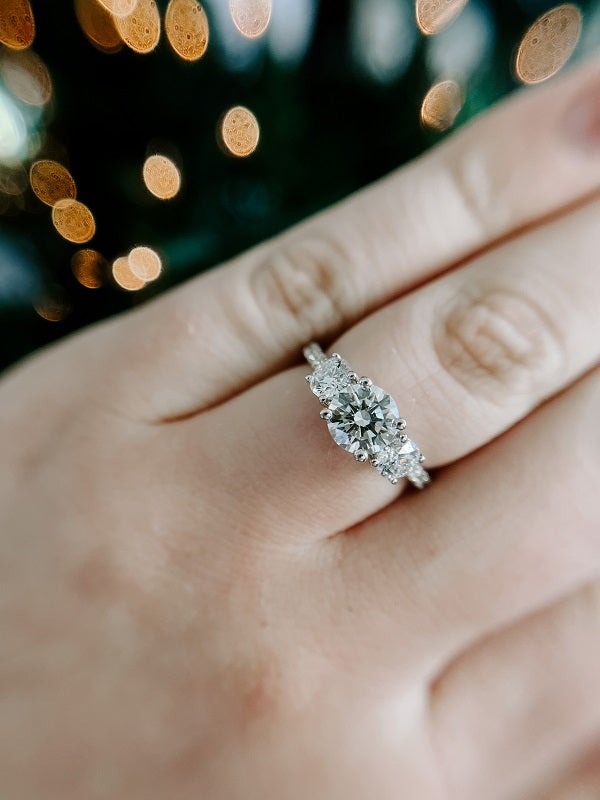 DIAMOND ENGAGEMENT RINGS - 14K White Gold 1.80cttw With 1.02ct H/VS1 Lab Grown Round 3-Stone Plus Diamond Engagement Ring.