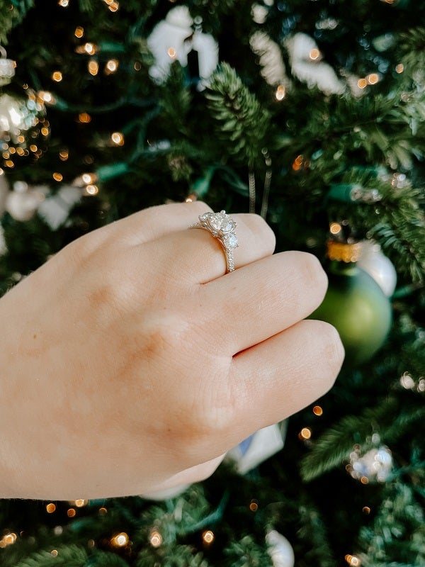 DIAMOND ENGAGEMENT RINGS - 14K White Gold 1.80cttw With 1.02ct H/VS1 Lab Grown Round 3-Stone Plus Diamond Engagement Ring.