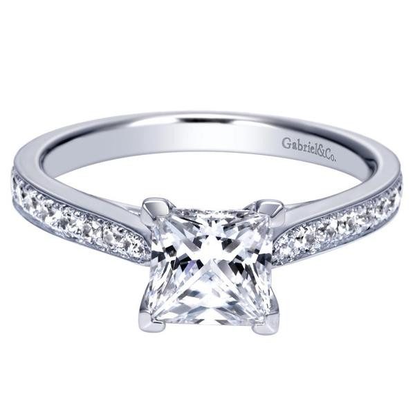 DIAMOND ENGAGEMENT RINGS - 14K White Gold 1.82cttw Classic Bead Set Princess Cut Diamond Engagement Ring