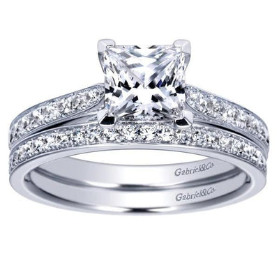 DIAMOND ENGAGEMENT RINGS - 14K White Gold 1.82cttw Classic Bead Set Princess Cut Diamond Engagement Ring