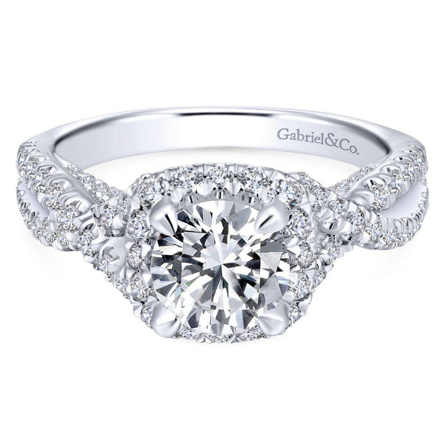 DIAMOND ENGAGEMENT RINGS - 14K White Gold 1.85cttw Cushion Shaped Halo With Crossover Shank Round Diamond Engagement Ring