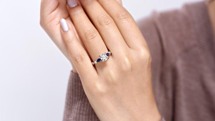 Pear Shaped Blue Sapphire Diamond Ring .09 Cttw 14K Gold 188A