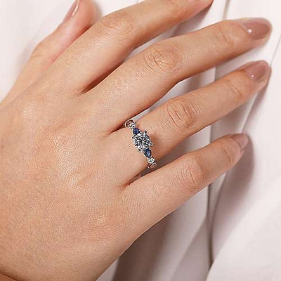 Pear Shaped Blue Sapphire Diamond Ring .09 Cttw 14K Gold 188A
