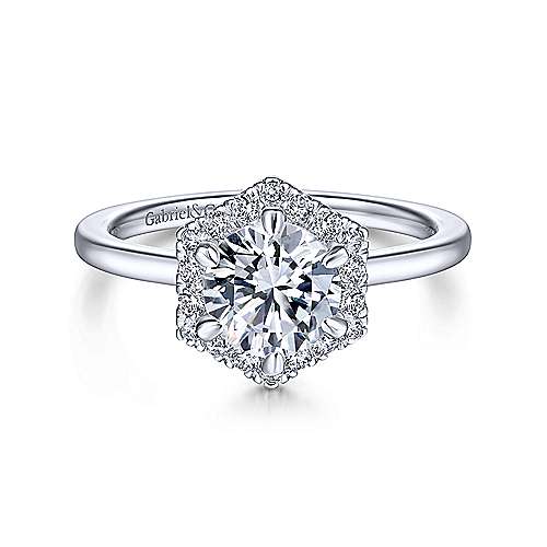 DIAMOND ENGAGEMENT RINGS - 14k White Gold .16cttw Contemporary Hexagon Halo Diamond Engagement Mounting