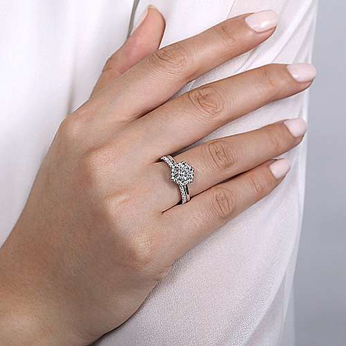 DIAMOND ENGAGEMENT RINGS - 14k White Gold .16cttw Contemporary Hexagon Halo Diamond Engagement Mounting