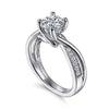 DIAMOND ENGAGEMENT RINGS - 14K White Gold .16cttw Crossover Bead Set And Polished Round Diamond Engagement Ring