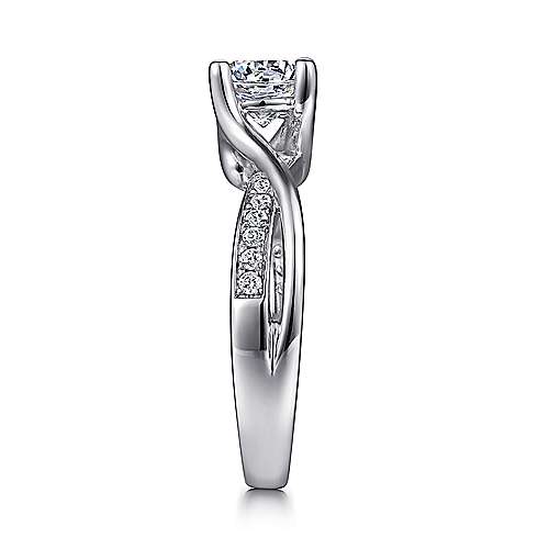 DIAMOND ENGAGEMENT RINGS - 14K White Gold .16cttw Crossover Bead Set And Polished Round Diamond Engagement Ring