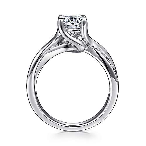 DIAMOND ENGAGEMENT RINGS - 14K White Gold .16cttw Crossover Bead Set And Polished Round Diamond Engagement Ring