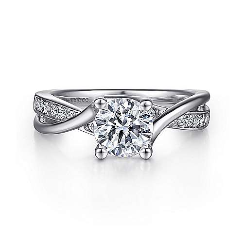 DIAMOND ENGAGEMENT RINGS - 14K White Gold .16cttw Crossover Bead Set And Polished Round Diamond Engagement Ring