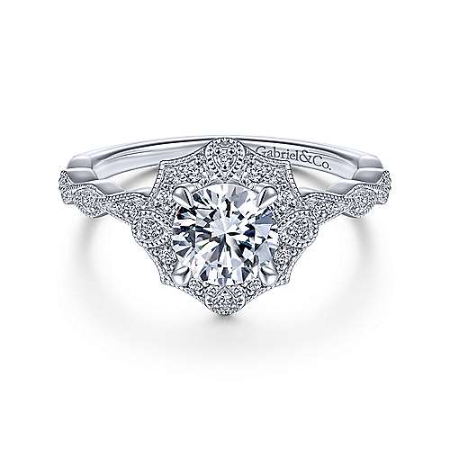 DIAMOND ENGAGEMENT RINGS - 14k White Gold .18cttw Victorian Halo Diamond Engagement Mounting