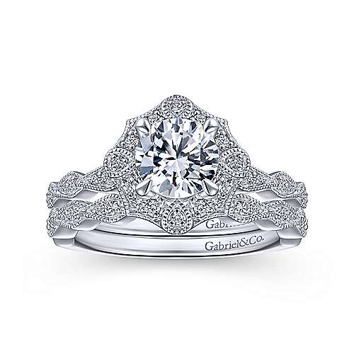 DIAMOND ENGAGEMENT RINGS - 14k White Gold .18cttw Victorian Halo Diamond Engagement Mounting