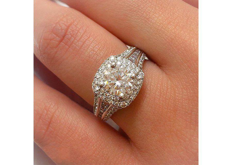 Cushion Shaped Double Halo Shank Diamond Ring .96 Cttw 367A
