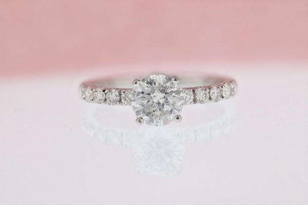 DIAMOND ENGAGEMENT RINGS - 14K White Gold 2.01cttw W/ 1.21ct E/I1 Center Round Diamond Engagement Ring With Pave Diamond Head