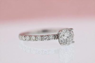 DIAMOND ENGAGEMENT RINGS - 14K White Gold 2.01cttw W/ 1.21ct E/I1 Center Round Diamond Engagement Ring With Pave Diamond Head