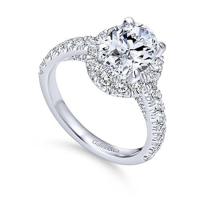 DIAMOND ENGAGEMENT RINGS - 14K White Gold 2.15cttw Large Oval Halo Diamond Engagement Ring