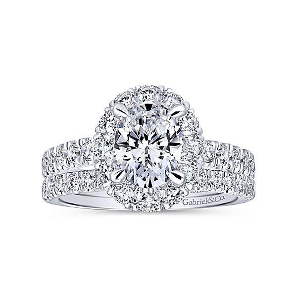 DIAMOND ENGAGEMENT RINGS - 14K White Gold 2.15cttw Large Oval Halo Diamond Engagement Ring