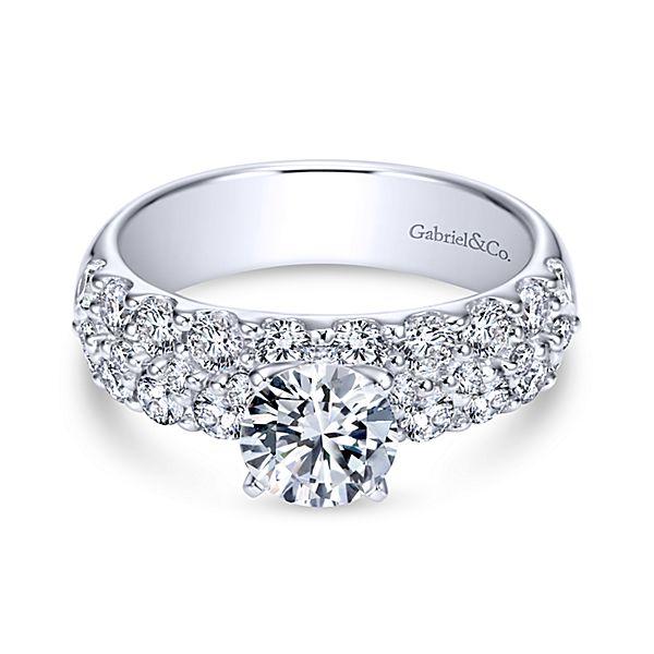 DIAMOND ENGAGEMENT RINGS - 14K White Gold 2.40cttw Double Row Common Prong Diamond Engagement Ring