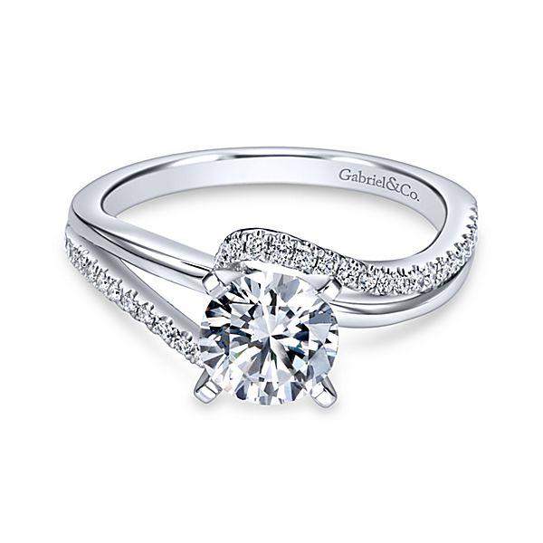 DIAMOND ENGAGEMENT RINGS - 14K White Gold .20cttw Pave And Polished Bypass Style Split Shank Round Diamond Engagement Ring