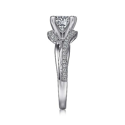 DIAMOND ENGAGEMENT RINGS - 14K White Gold .20cttw Pave And Polished Bypass Style Split Shank Round Diamond Engagement Ring