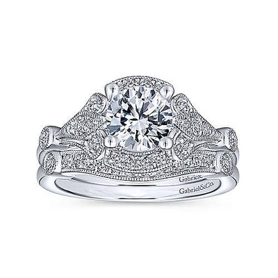 DIAMOND ENGAGEMENT RINGS - 14k White Gold .20cttw Victorian Round Halo Diamond Engagement Mounting