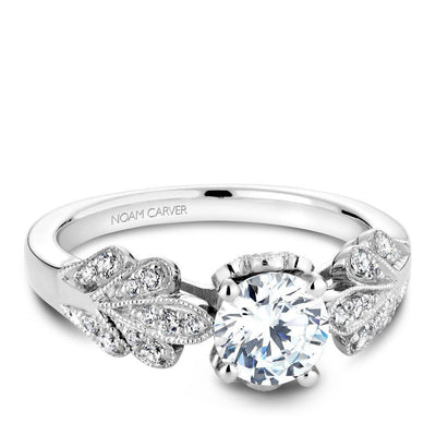 DIAMOND ENGAGEMENT RINGS - 14K White Gold .23cttw Ornate Bead Set Diamond Engagement Ring