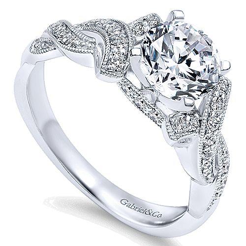 Twisted Shank Round Diamond Ring 14K White Gold .24 Cttw 205A