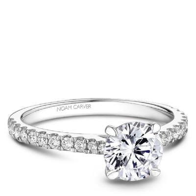 DIAMOND ENGAGEMENT RINGS - 14K White Gold .27cttw Traditional Pave Diamond Engagement Ring